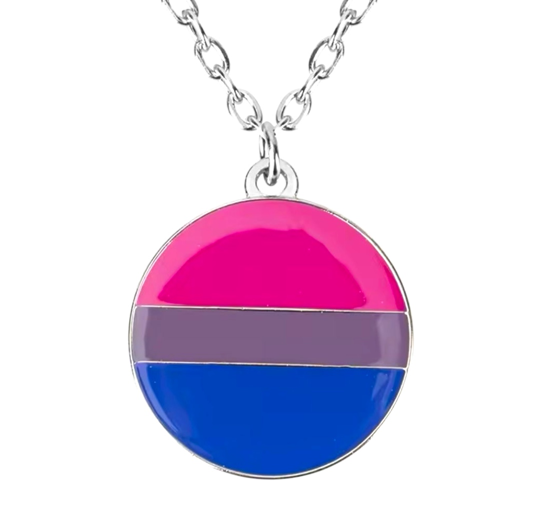 Necklace silver 'bisexual' LGBTQIA+ accessory in bisexual pride colors :