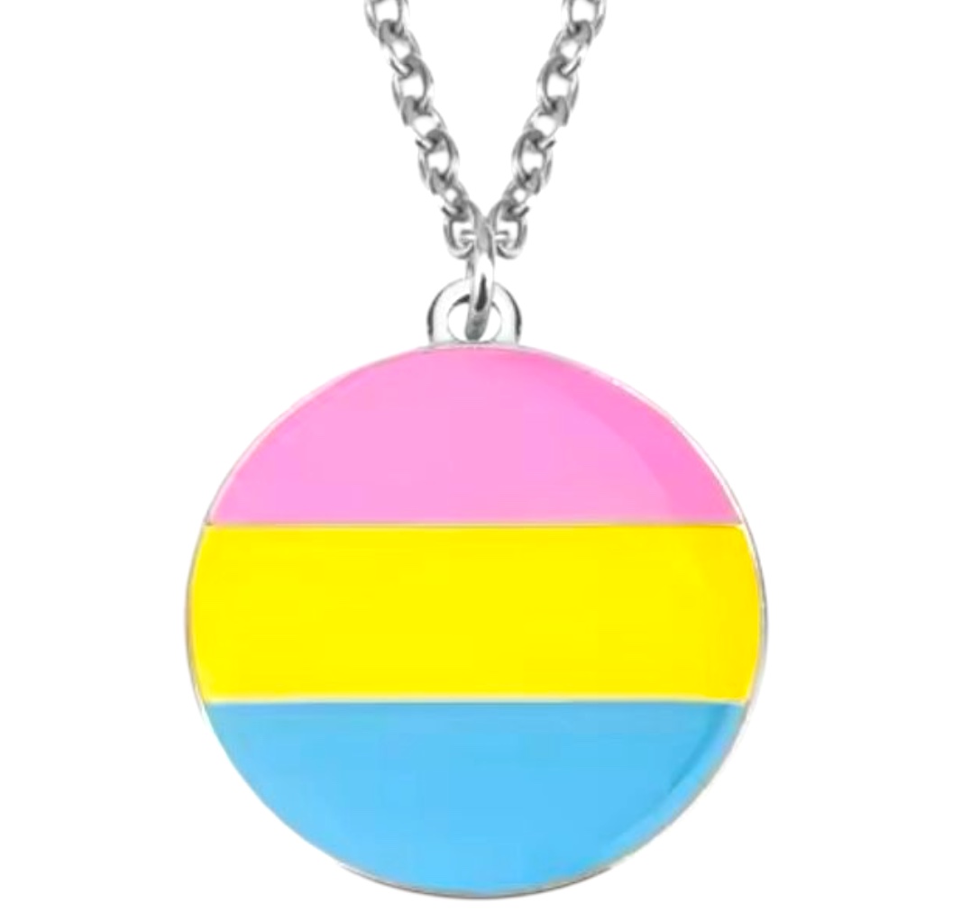 Necklace silver 'pansexual' LGBTQIA+ accessory in pansexual pride colors : pink yellow blue